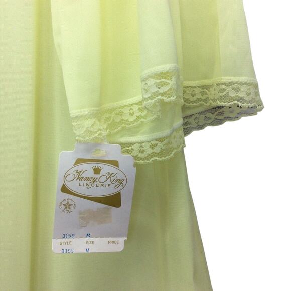 Vtg Nancy King Lingerie Housecoat Women's M Short Sleeve Lace Trim Button Front - Picture 2 of 11